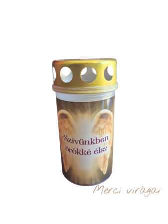 Műanyag mécses felirattal