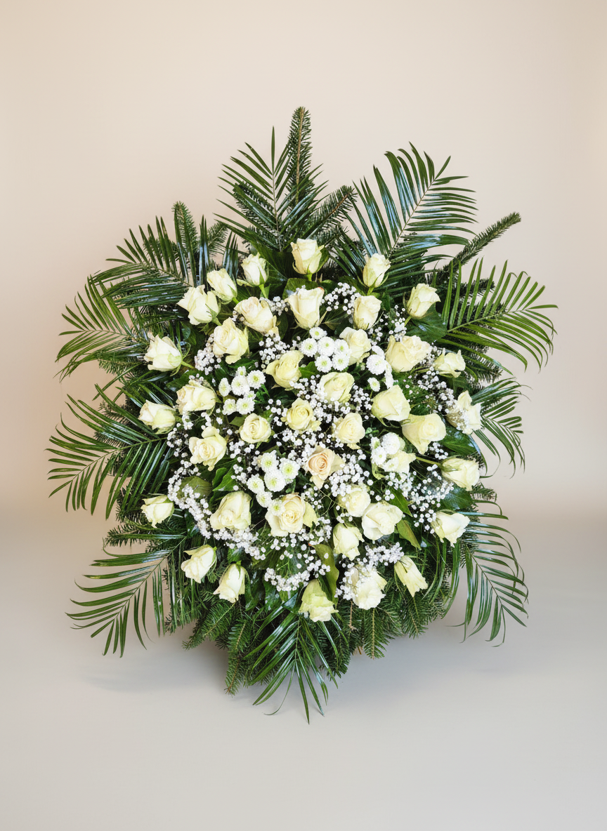 Álló koszorú közepes élő virággal